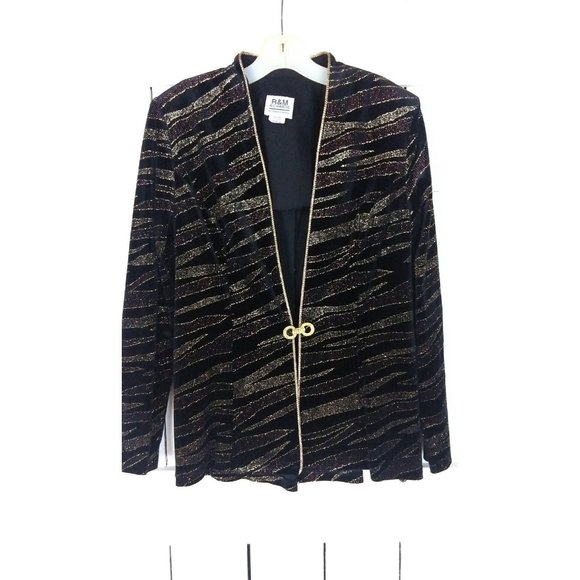 Vintage black/glitter gold striped velvet velour blazer jacket - Picture 3 of 5